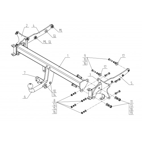 Фаркоп Avtos на MERCEDES ML (w166) 2011- Арт.MB 07